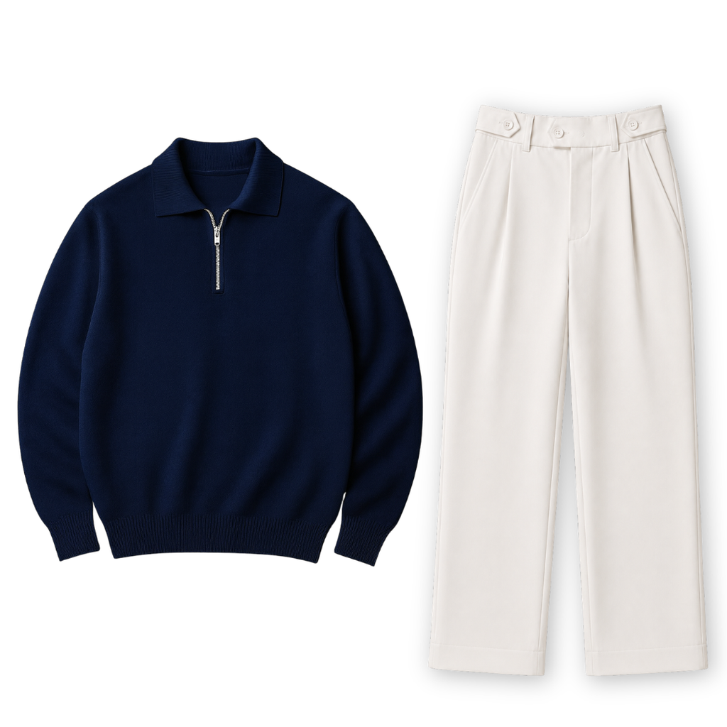 Navy Blue Zipper & Korean Trouser