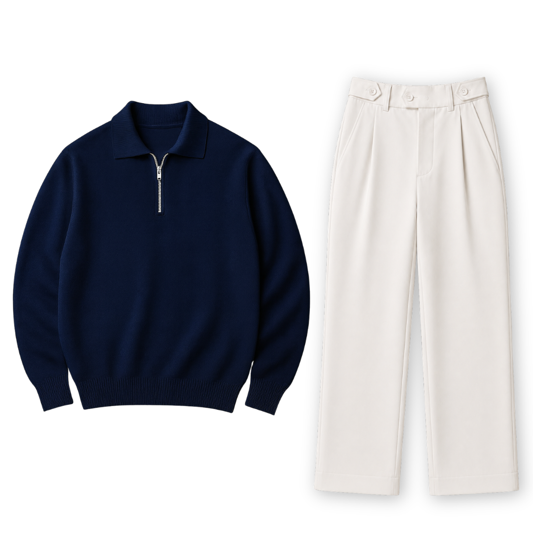 Navy Blue Zipper & Korean Trouser