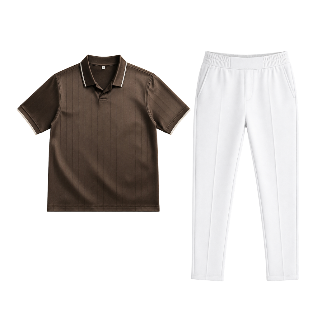 Brown Drop Needle with White Scuba Trouser