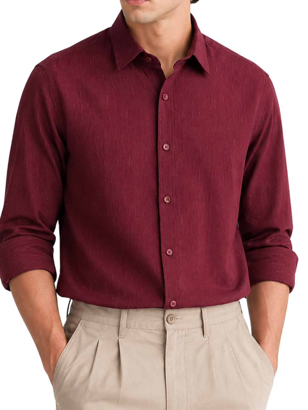 Mehroon Textured Button-Down Shirt