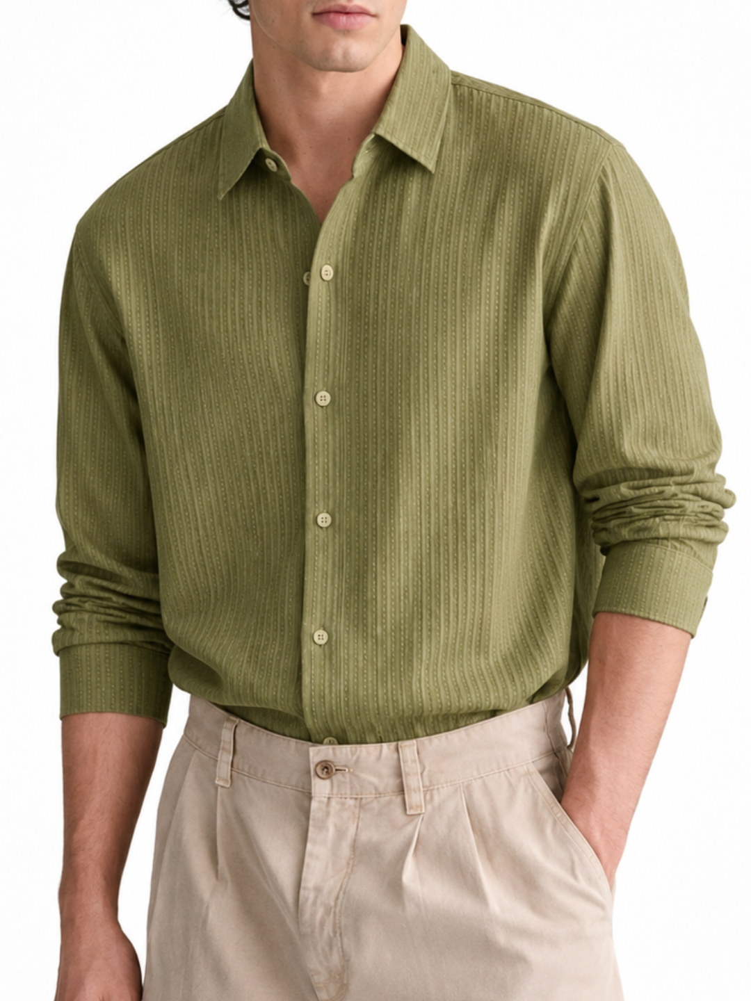 Olive Textured Button-Down Shirt